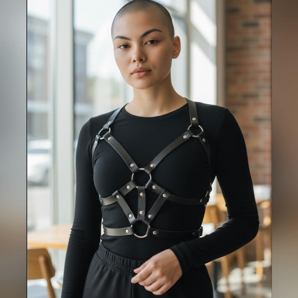 Leather Top Body Harness Bondage Waist Belt Bra Strap